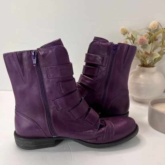 Miz Mooz Leighton Buttery Soft Leather Strapped Boots Purple Women's 11 NWOB - Picture 6 of 10